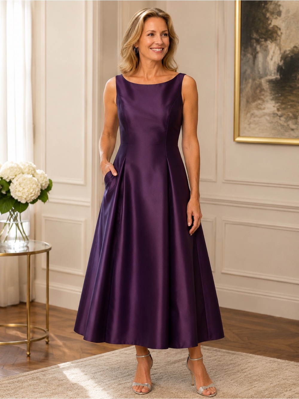 NWT Adrianna Papell Purple Satin Fit & Flare Formal Dress